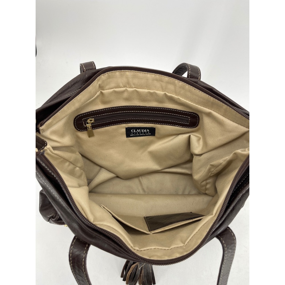 Claudia Firenze Brown Italian Vintage Leather Horsebit Tassel Tote Shoulder Bag - Picture 6 of 7